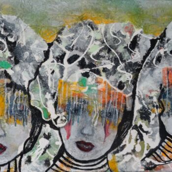 Painting titled "3 amies" by Sylvie Oliveri, Original Artwork, Acrylic Mounted on Wood Stretcher frame
