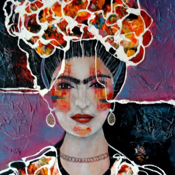 Painting titled "Frida" by Sylvie Oliveri, Original Artwork, Acrylic Mounted on Wood Stretcher frame