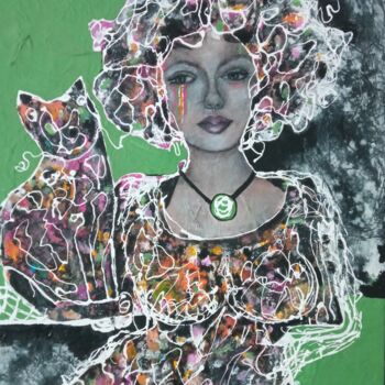 绘画 标题为“She and her...” 由Sylvie Oliveri, 原创艺术品, 丙烯 安装在木质担架架上