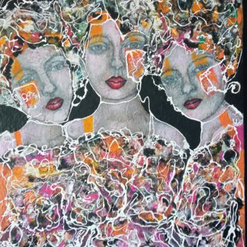 Pittura intitolato "Les 3 amies pour to…" da Sylvie Oliveri, Opera d'arte originale, Acrilico Montato su Telaio per barella…