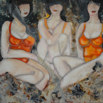 Pintura intitulada "Les trois belles au…" por Sylvie Oliveri, Obras de arte originais, Acrílico