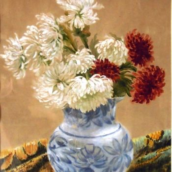 Painting titled "CHRYSANTEMES AU POT…" by Sylia Tenvelert, Original Artwork, Oil