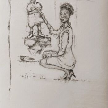Disegno intitolato "femme accroupie à l…" da Sylvain Zabeth, Opera d'arte originale, Matita