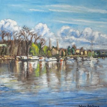 Painting titled "Bords de Seine à Li…" by Sylvain Bataillé, Original Artwork, Oil