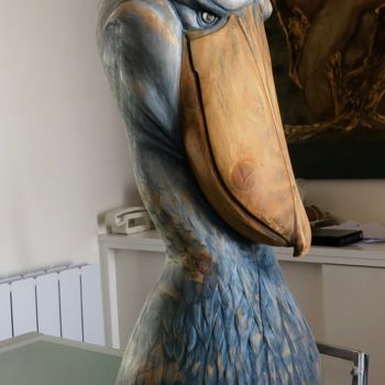 Skulptur mit dem Titel "Bec en sabot du Nil" von Sylvain Bossut, Original-Kunstwerk, Holz