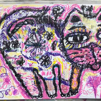 绘画 标题为“chat coloré mignon” 由Sylvain Dez, 原创艺术品, 丙烯