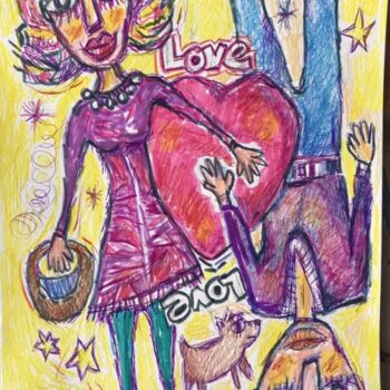 Peinture intitulée "Love amour couple d…" par Sylvain Dez, Œuvre d'art originale, Crayon