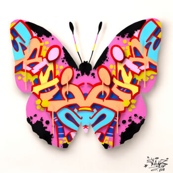Картина под названием "urban-butterfly-26-…" - Sylvain Lang, Подлинное произведение искусства, Акрил