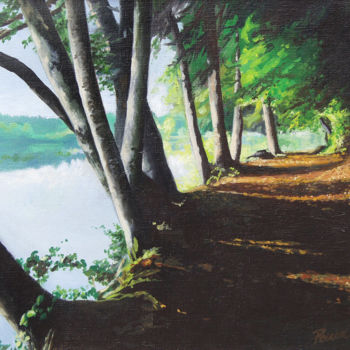 Peinture intitulée "Sentier au lac de M…" par Sylvain Perron, Œuvre d'art originale, Huile