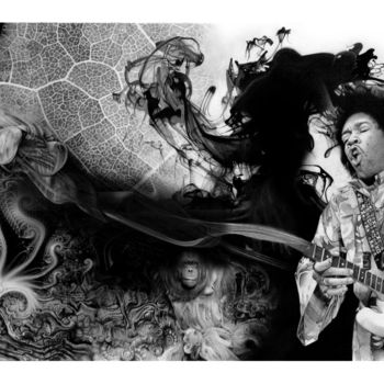 Dessin intitulée "Synésthésie Hendrix…" par Sylvain Puech, Œuvre d'art originale, Crayon