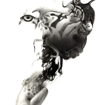 Tekening getiteld "Demonoid" door Sylvain Puech, Origineel Kunstwerk, Grafiet