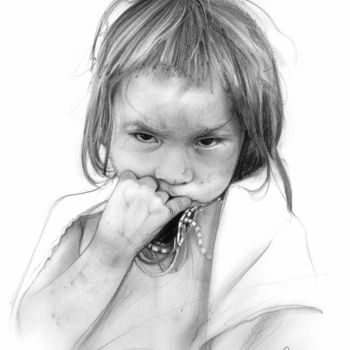 Dessin intitulée "Enfant shipibo coni…" par Sylvain Puech, Œuvre d'art originale, Graphite