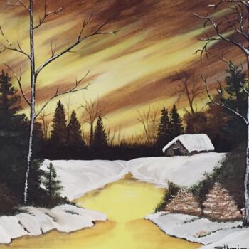 Pintura intitulada "L’hiver zen" por Sylvain Therrien, Obras de arte originais, Acrílico