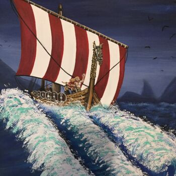 Pintura titulada "Les vikings des vag…" por Sylvain Therrien, Obra de arte original, Acrílico