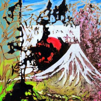 Painting titled "Mont Fuji" by Sylvain Thieurmel, Original Artwork, Acrylic Mounted on Wood Stretcher frame