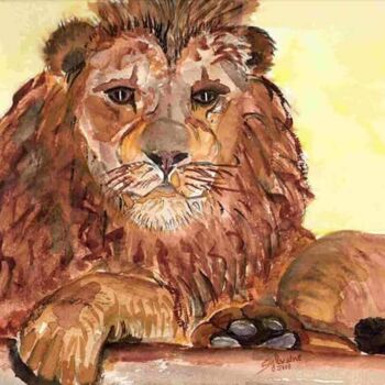 Schilderij getiteld "Lion" door Sylvaine Forestier, Origineel Kunstwerk, Aquarel