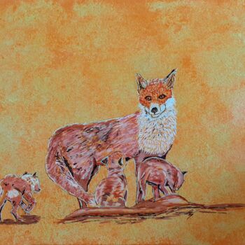 Peinture intitulée "Famille renards" par Sylvaine Forestier, Œuvre d'art originale, Acrylique