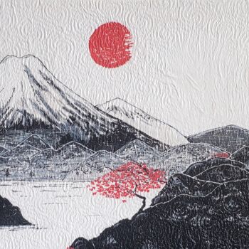 Painting titled "Mont fuji" by Sylvaine Forestier, Original Artwork, Acrylic Mounted on Cardboard