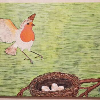 Pintura titulada "Le nid" por Sylvaine Forestier, Obra de arte original, Acrílico Montado en Bastidor de camilla de madera