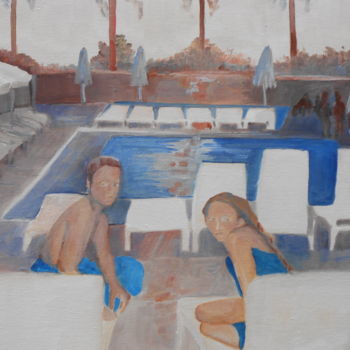 Schilderij getiteld "Las Vegas pool" door Sylvaine Salahub, Origineel Kunstwerk, Olie