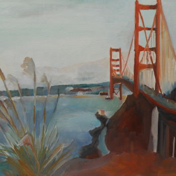 Painting titled "Foggy Bridge" by Sylvaine Salahub, Original Artwork, Oil