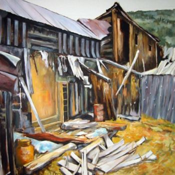 Painting titled "La grange abandonné…" by Sylvain Thevenon, Original Artwork