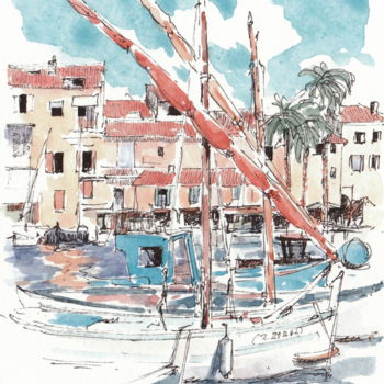 Painting titled "Sanary" by Sylvain Thevenon, Original Artwork, Watercolor