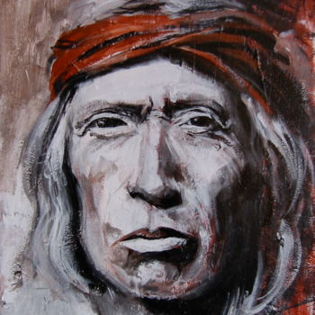 Painting titled "Portrait chef indien" by Sylvain Thevenon, Original Artwork