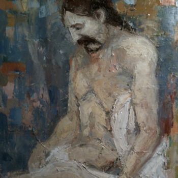 Painting titled "Christ 2" by Sylvain Thevenon, Original Artwork, Oil