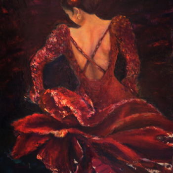 Painting titled "Flamenco Dancer Bac…" by Sylva Zalmanson, Original Artwork, Oil