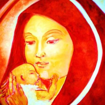 Painting titled "Vierge Marie" by Sylvia Adjabroux, Original Artwork, Oil Mounted on Wood Stretcher frame