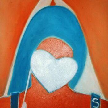 Peinture intitulée "Ange au Coeur blanc" par Sylvia Adjabroux, Œuvre d'art originale, Huile Monté sur Châssis en bois