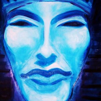 Painting titled "Pharaon Akhénaton" by Sylvia Adjabroux, Original Artwork, Oil Mounted on Wood Stretcher frame