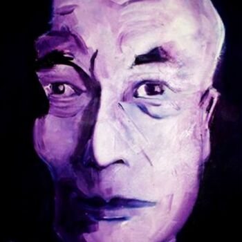 Painting titled "Dalaï Lama" by Sylvia Adjabroux, Original Artwork, Oil