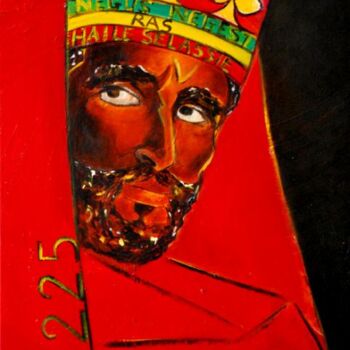 Painting titled "HAÏLE SELASSIE" by Sylvia Adjabroux, Original Artwork, Oil Mounted on Wood Stretcher frame