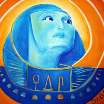 Pintura intitulada "Sphinx Bleu" por Sylvia Adjabroux, Obras de arte originais, Óleo