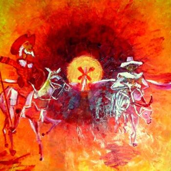 Pintura intitulada "Don Quichotte" por Sylvia Adjabroux, Obras de arte originais, Óleo Montado em Armação em madeira