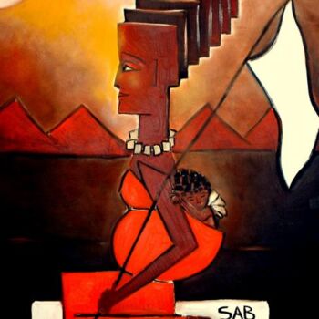Painting titled "Mama Africa" by Sylvia Adjabroux, Original Artwork, Oil Mounted on Wood Stretcher frame