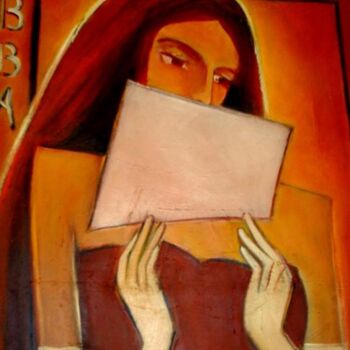 Painting titled "Lettre à ABBA, le P…" by Sylvia Adjabroux, Original Artwork, Oil Mounted on Wood Stretcher frame