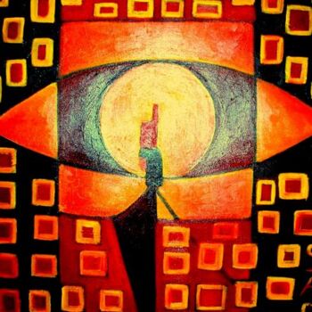 Pintura intitulada "Oeil d'Horus" por Sylvia Adjabroux, Obras de arte originais, Óleo Montado em Armação em madeira