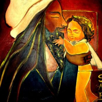 Картина под названием "Joseph d'Arimathie" - Sylvia Adjabroux, Подлинное произведение искусства, Масло Установлен на Деревян…