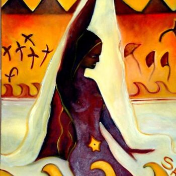 제목이 "Baignade d'Isis"인 미술작품 Sylvia Adjabroux로, 원작, 기름 나무 들것 프레임에 장착됨
