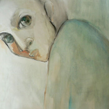 Painting titled "Regard fixe" by Sylvia Baldeva, Original Artwork, Oil Mounted on Wood Stretcher frame