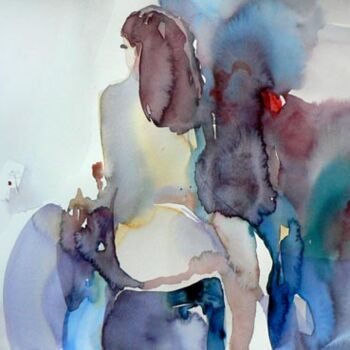 Malerei mit dem Titel "En attente" von Sylvia Baldeva, Original-Kunstwerk, Aquarell