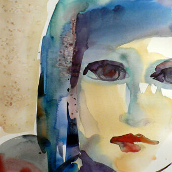 Painting titled "De face" by Sylvia Baldeva, Original Artwork, Watercolor