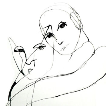「Démasqué」というタイトルの描画 Sylvia Baldevaによって, オリジナルのアートワーク, インク