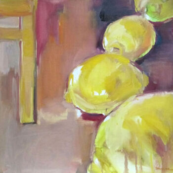 Painting titled "Citrons" by Sylvia Baldeva, Original Artwork, Oil Mounted on Wood Stretcher frame