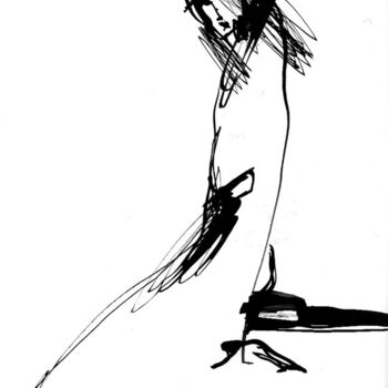 Drawing titled "Jeune femme" by Sylvia Baldeva, Original Artwork, Ink