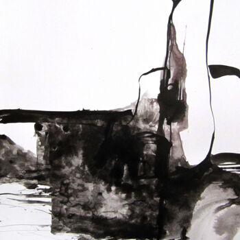 Drawing titled "Au bord du rive" by Sylvia Baldeva, Original Artwork, Ink