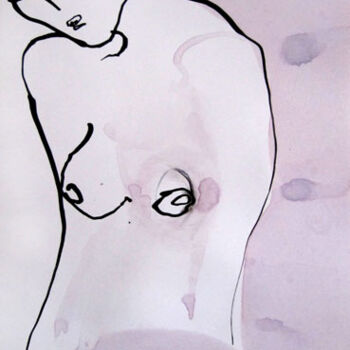 Desenho intitulada "Nue en mauve" por Sylvia Baldeva, Obras de arte originais, Tinta